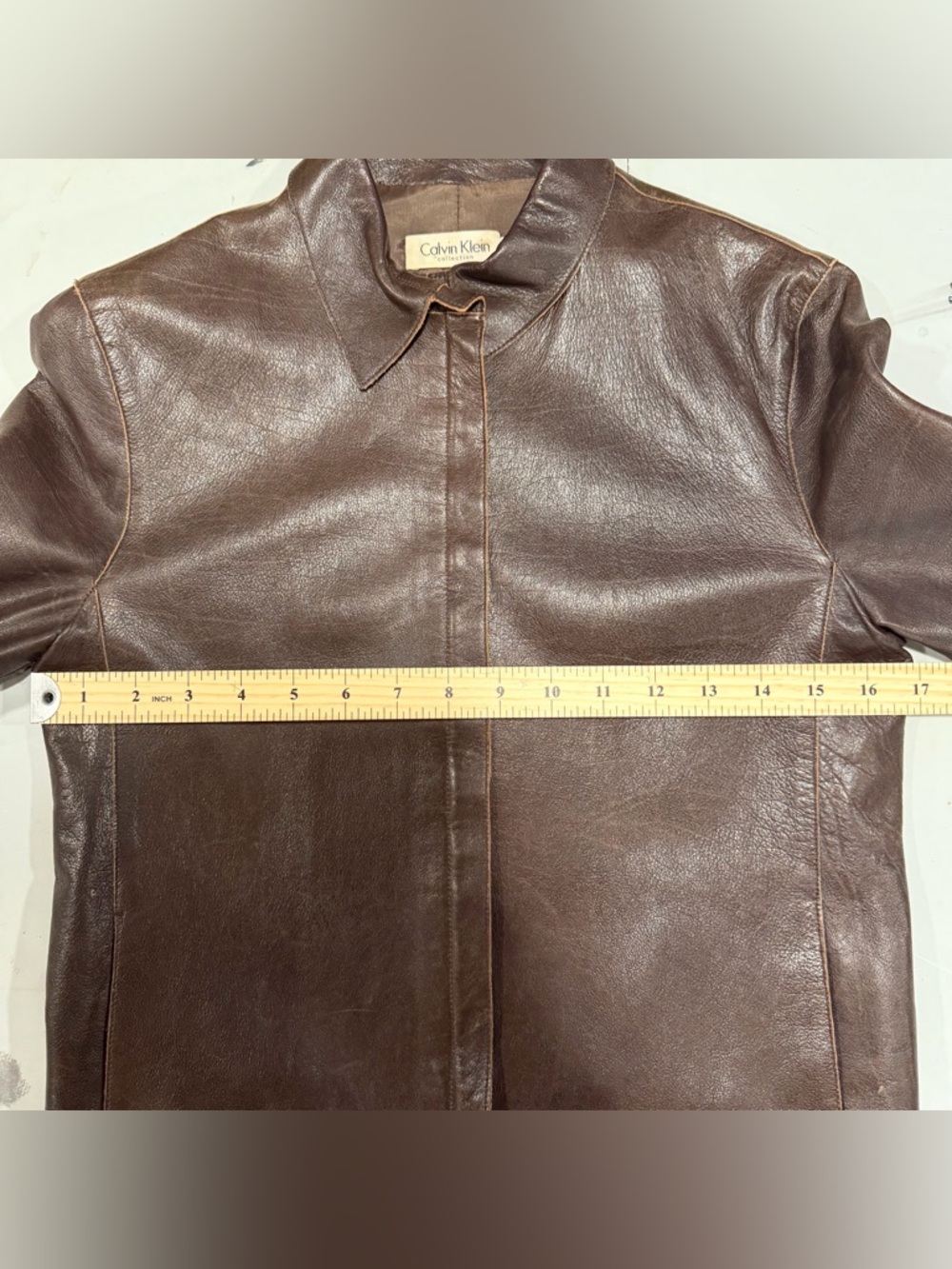 Calvin Klein Brown Leather Fitted Zip-Front Jacket - Picture 10 of 12